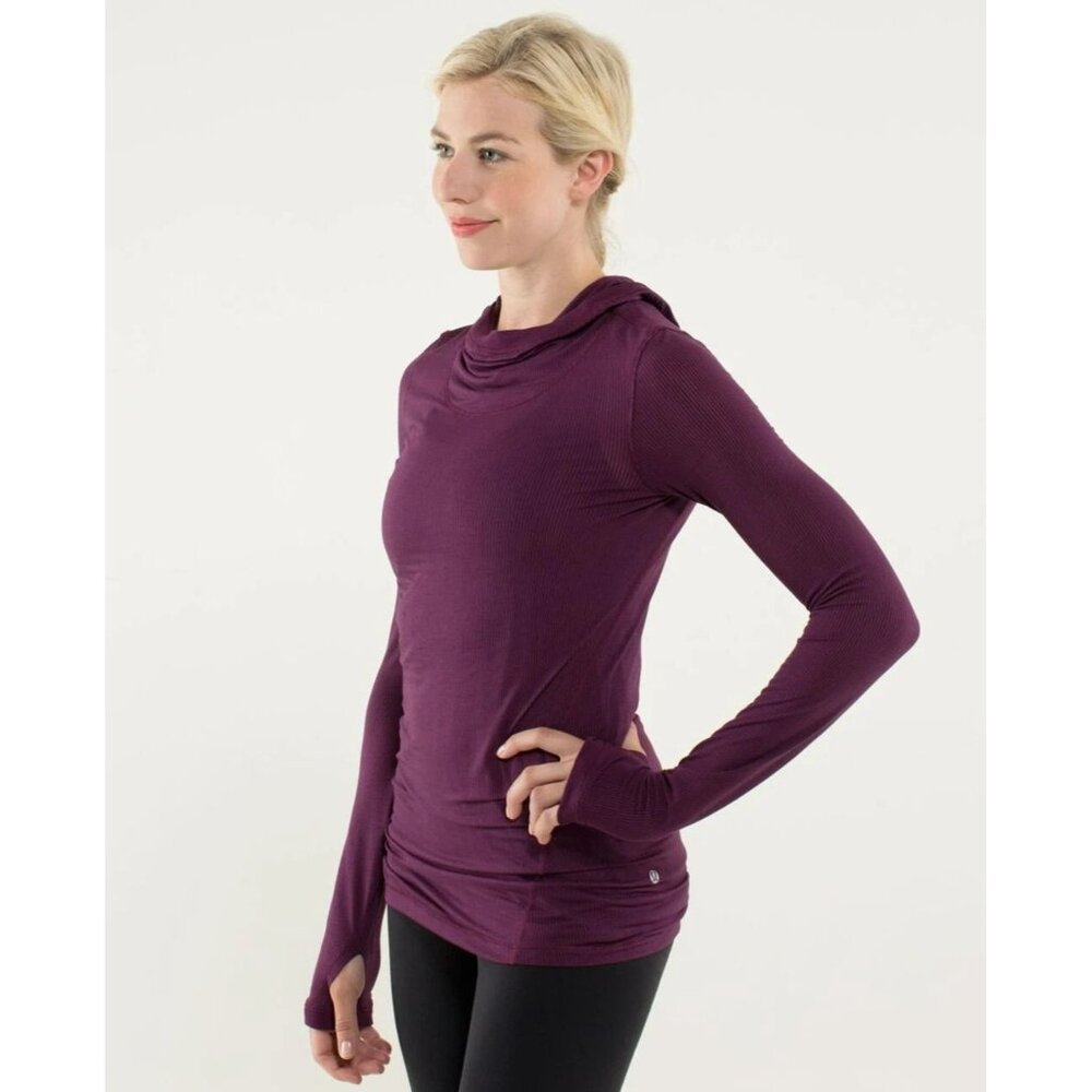 Lululemon Karmady Tonka Stripe Burnout Plum Purple Hooded Top Size 8